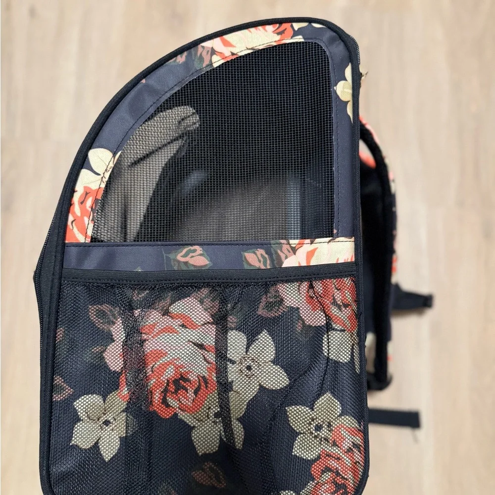 Floral Pet Carrier with Black and Red Accents